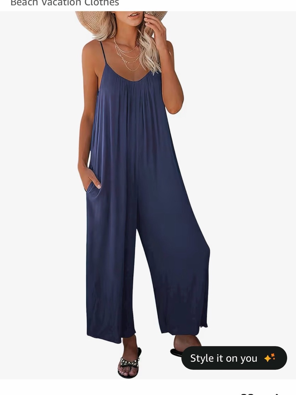 Relaxed Navy Wide-Leg Spaghetti-Strap Jumpsuit